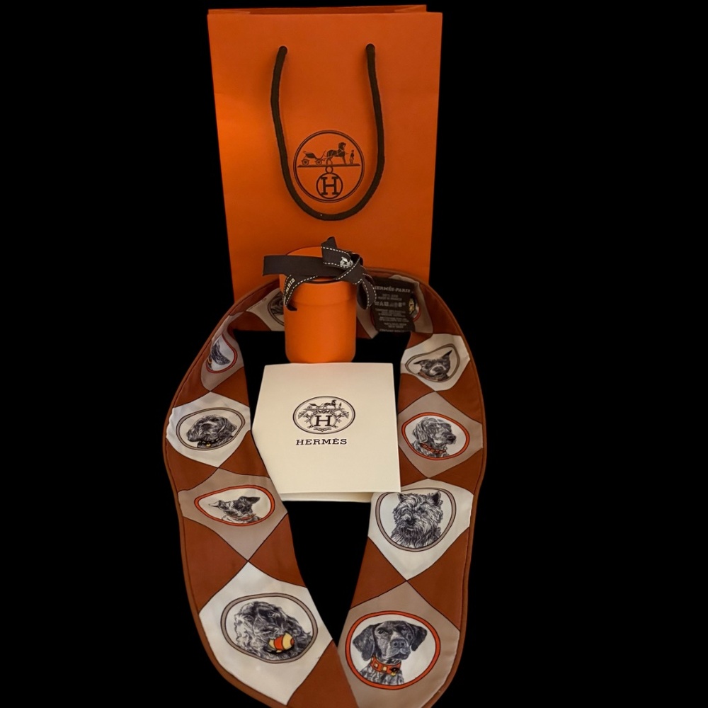 Hermes Colliers Et Chiens Forever Silk Dog Twilly Scarf Black Silk Hermes Box - Picture 10 of 10